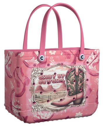 Pink Cowgirl Tote Bag - Stylish Western Boot Print, Perfect For Everyday Use