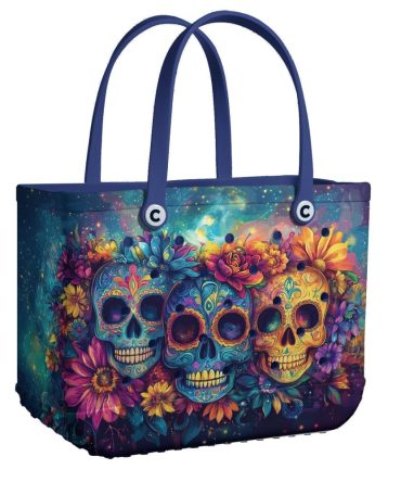 Vibrant Sugar Skull Tote Bag - Colorful Floral Design, Perfect For Day Of The Dead Celebrations!