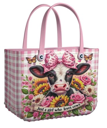 Adorable Cow Lover'S Tote Bag - Cute Pink Floral Design For Girls