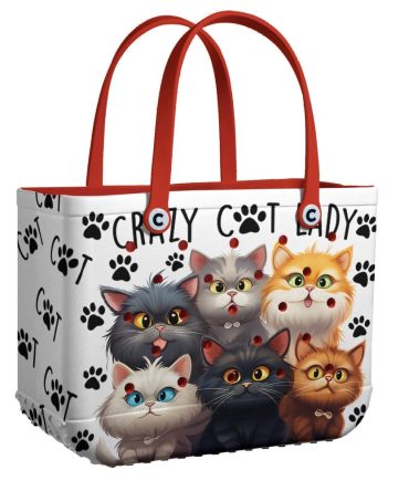 Crazy Cat Lady Tote Bag - Cute Cartoon Cats & Paw Prints - Perfect Gift For Cat Lovers