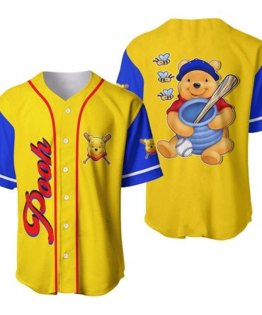 Vibrant Pooh Baseball Jersey For Kids - Fun Cartoon Sportswear Tee