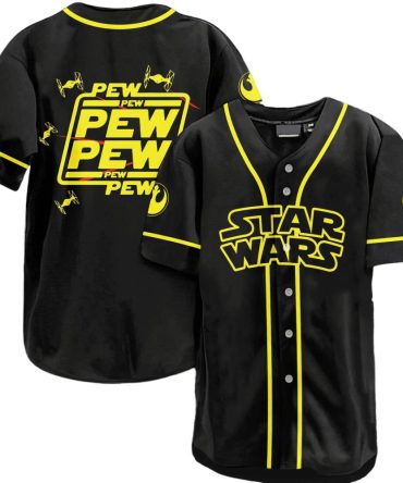 Star Wars Baseball Jersey - Iconic Pew Pew Design, Unisex Black & Yellow - Perfect For Fans!