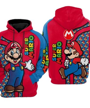 Mario Hoodie Super Mario Head Pattern Hoodie Red Blue Unisex