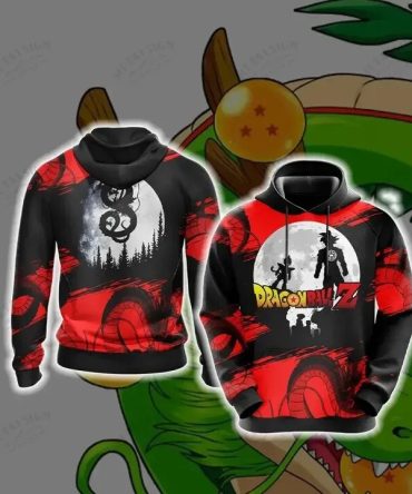 Dragon Ball Z T-Shirt Dragon Ball Z Goku Dragon Under The Moon Black Red T-Shirt Dragon Ball Z Hoodie