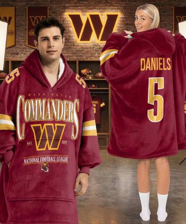 Jayden Daniels 5 Washington Commanders Football Hooded Blanket Hoodie