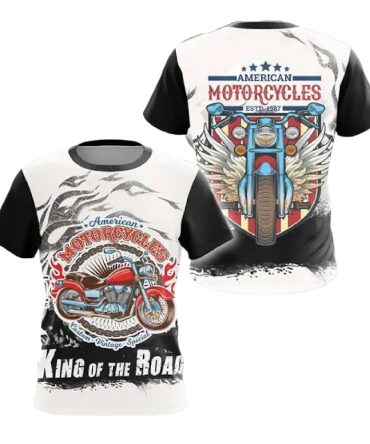 Motorcycle T-Shirt American Motorcycles King Of The Road T-Shirt Black White Unisex