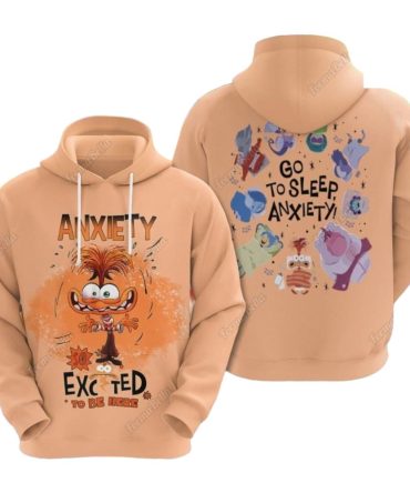 Inside Out Hoodie Anxiety Excited To Be Here Hoodie Orange Unisex