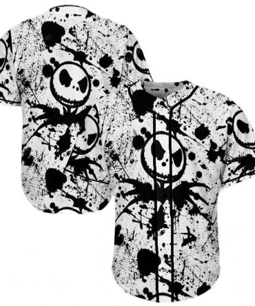 Edgy Black & White Splatter Graphic Baseball Jersey - Bold Unisex Streetwear Top