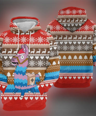 Llama Christmas Hoodie Llama Xmas Christmas Pattern Red Blue Hoodie