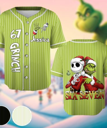 Funny Six Seven Meme Christmas Nightmare Green Monster - Personalized Stole Christmas Baseball Jersey