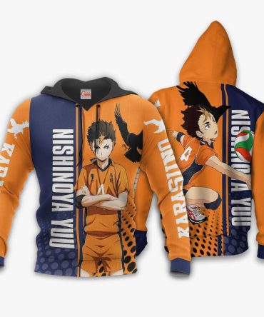 Haikyuu Hoodie Karasuno Nishinoya Yuu Playing Volleyball Orange Blue Hoodie Anime Hoodie