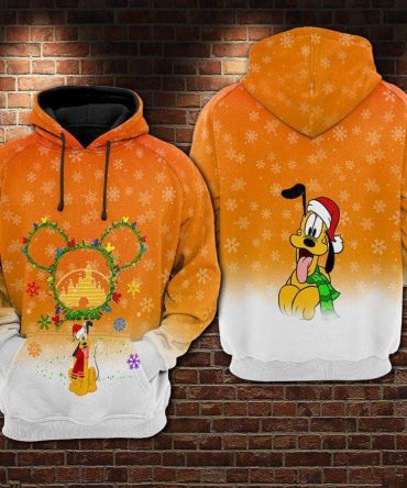 Dn Hoodie Pluto With Christmas Hat Mouse Head Symbol Christmas Orange White Hoodie