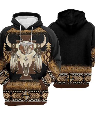 Native American Hoodie Native American Skull Pattern Brown Hoodie Native American