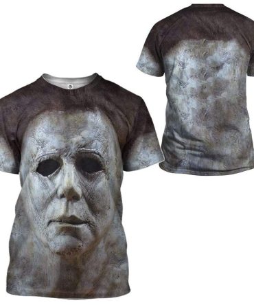 Halloween Shirt Michael Myers Shirt Michael Myers Face 3D Grey T-Shirt