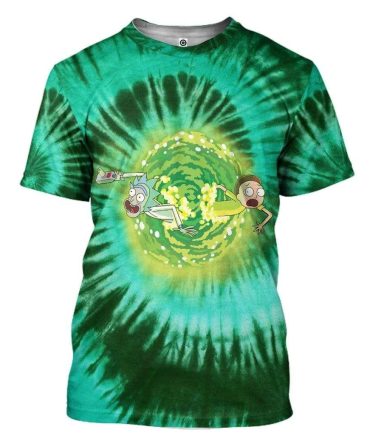 Rick And Morty T-Shirt Rick And Morty Through Portal Tie Dye Green Shirt