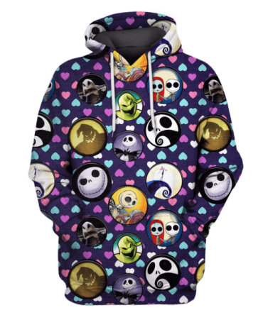 Tnbc T-Shirt Nightmare Characters Circles Heart Shape Pattern Hoodie Tnbc Hoodie