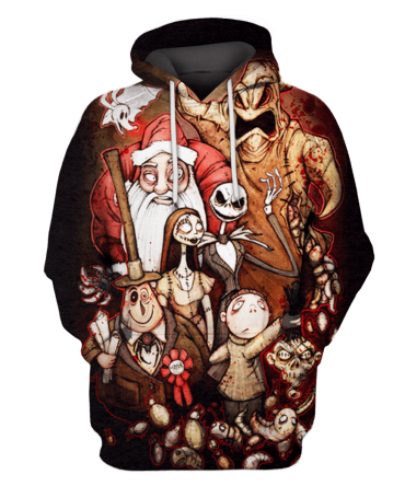 Tnbc Shirt Characters Jack Sally Santa Claus Oogie Boogie Vintage Style Hoodie Tnbc Hoodie
