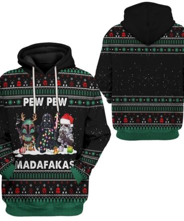 Star Wars Shirt Pew Pew Madafakas Christmas Pattern Green Black Hoodie Star Wars Hoodie