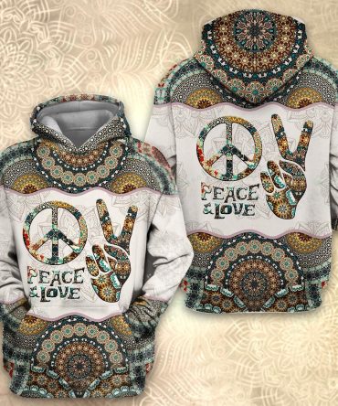 Hippie Hoodie Peace Sign Hand Mandala Green White T-Shirt Hoodie Adult Unisex
