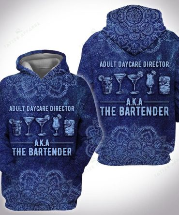 Bartender T-Shirt Adult Daycare Director Aka The Bartender Mandala Blue Hoodie Bartender Hoodie