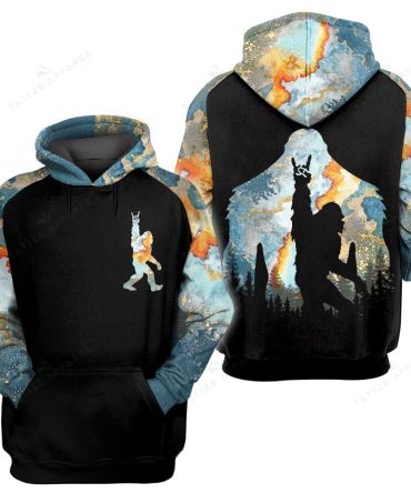 Bigfoot Shirt Bigfoot Walking Peace Signal T-Shirt Hoodie Black Adult