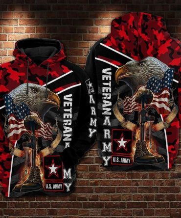 Veteran Apparel Us Army Eagle Red Camo Memorial Day Hoodie Adult