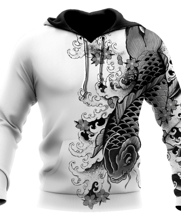 Japan Hoodie Japan Koi Fish Tattoo Japan Culture Black White Hoodie Japan