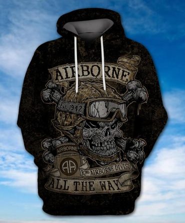 Air Force Veteran Hoodie Airborne Paratrooper All The Way Skull Hoodie