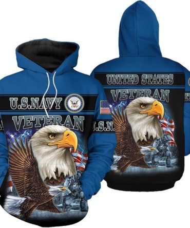 Veteran Hoodie Soldier Us Navy Eagle American Flag Blue Memorial Day Hoodie