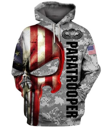 Air Force Veteran Apparel Camo Air Force Papatrooper American Flag Skull Adult Hoodie Apparel