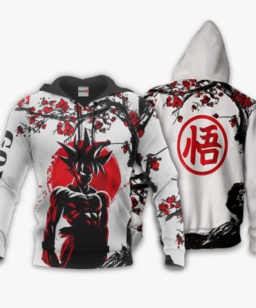 Dragon Ball Hoodie Goku Cherry Blossom Japanese Style Black White Hoodie Dragon Ball For Fan