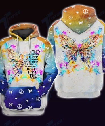 Hippie T-Shirt Butterfly They Whispered To Her You Can'T Withstand The Storm Blue T-Shirt Hoodie Adult Unisex