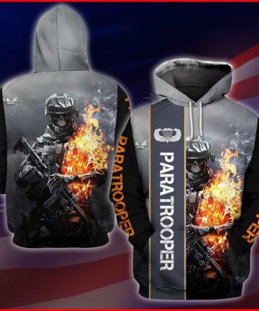 Air Force Veteran Apparel Fire Soldier Paratrooper Black Hoodie Apparel Adult