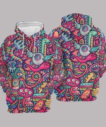 Alien Hoodie Alien Doodle Art Pink Blue Hoodie Apparel Adult Unisex