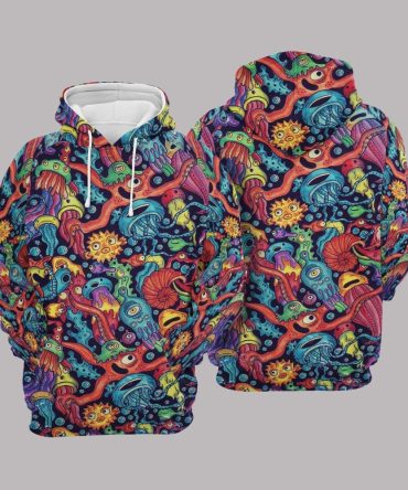 Alien Hoodie Alien Doodle Art Blue Red Hoodie Adult