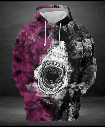Shark Hoodie Great Shark Scary Smoke Black Pink Hoodie Shark Week Gift Adult Unisex