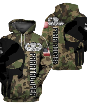 Air Force Veteran Apparel Camoflage Skull Papatrooper Logo Black Green Hoodie Apparel Adult