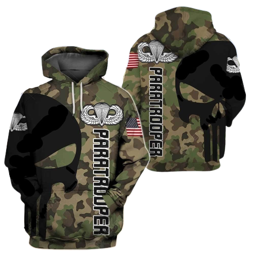 Air Force Veteran Apparel Camoflage Skull Papatrooper Logo Black Green Hoodie Apparel Adult