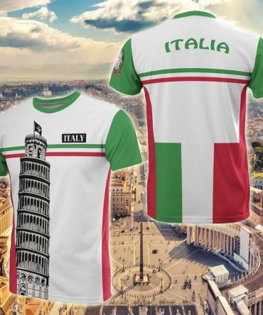 Italy T-Shirt Pisa Tower Italia Flag Color Green Red White T-Shirt Italy