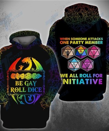 Ls.Ghiblit D&D Shirt Be Gay Roll Dice We All Roll For Initiative Rainbow T-Shirt Hoodie