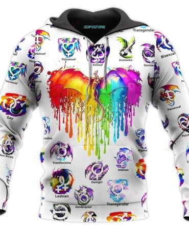 Lgbt Dragon Shirt Rainbow Dragon Heart Lgbt Pride T-Shirt Hoodie Adult Unisex
