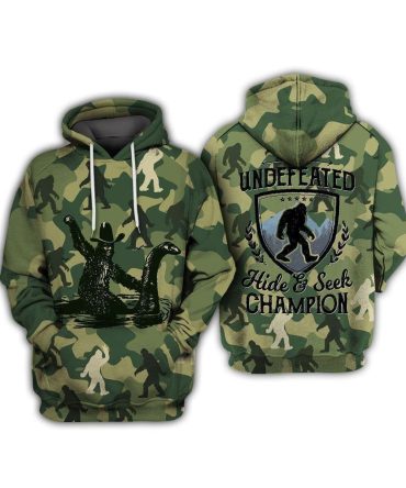 Bigfoot Hoodie Bigfoot Riding Lock Ness Monster Camo Hoodie Adult