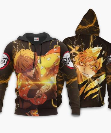 Demon Slayer Hoodie Zenitsu Agatsuma Thunder Brown Hoodie Demon Slayer