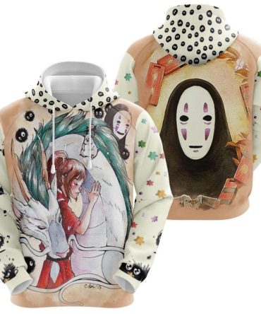 Sghibli Hoodie Chihiro Hug Haku Sootballs No Face Hoodie White Yellow Unisex