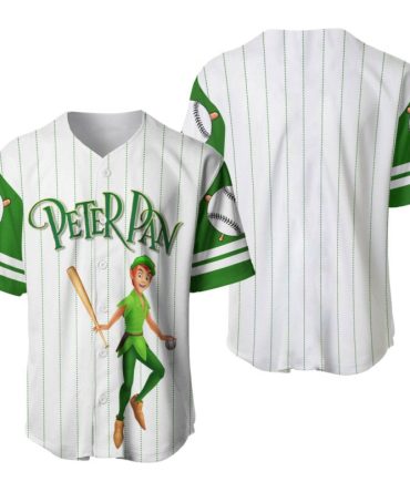 Peter Pan Baseball Jersey – Classic Green & White Stripes, Perfect Gift For Fans