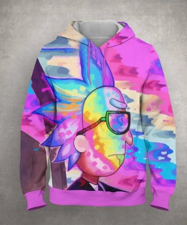 Rick And Morty Hoodie Rick In Black Multicolor Pink Blue Hoodie Colorful