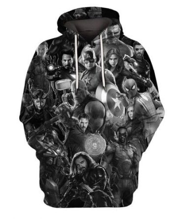 Marvel Hoodie Marvel Avengers Characters Black White Hoodie
