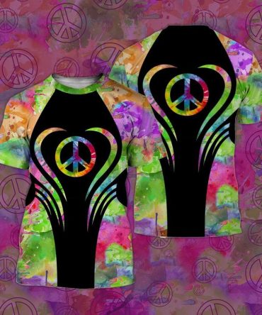 Hippie T-Shirt Peace Sign Watercolor Multicolor T-Shirt Apparel Adult Colorful Unisex