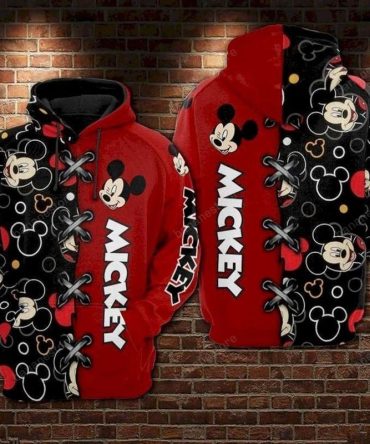 Disney Hoodie Mn Hoodie Mouse Head Stitches Black Red Hoodie