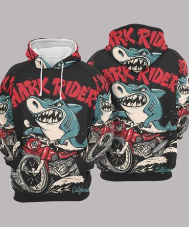 Shark Hoodie Shark Rider Motorcycle Cool Black Hoodie Shark Week Apparel Adult Unisex